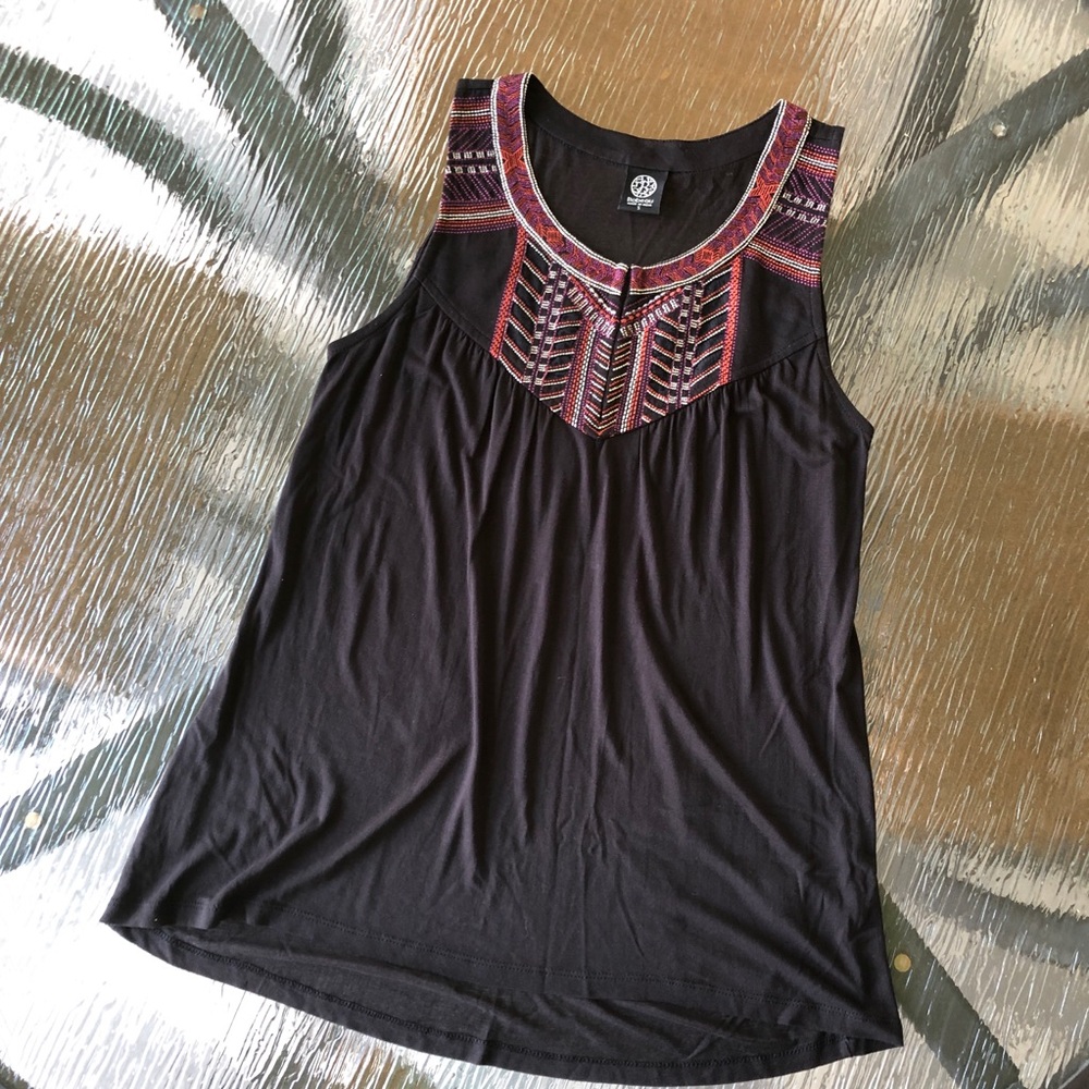 Bobeau | Embroidered Yolk Black Tunic